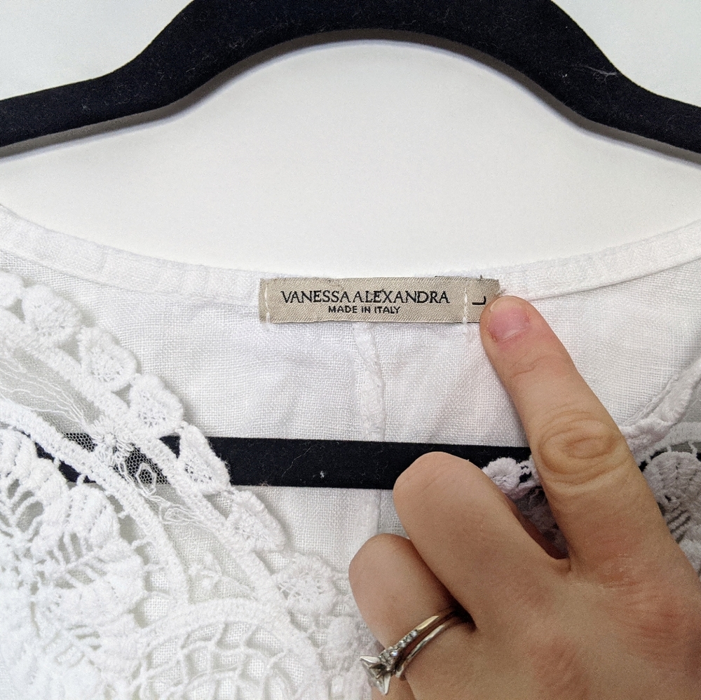 Vanessa Alexandra White Embroidered 100%  Linen Tunic Coverup Top sz L - Picture 5 of 10